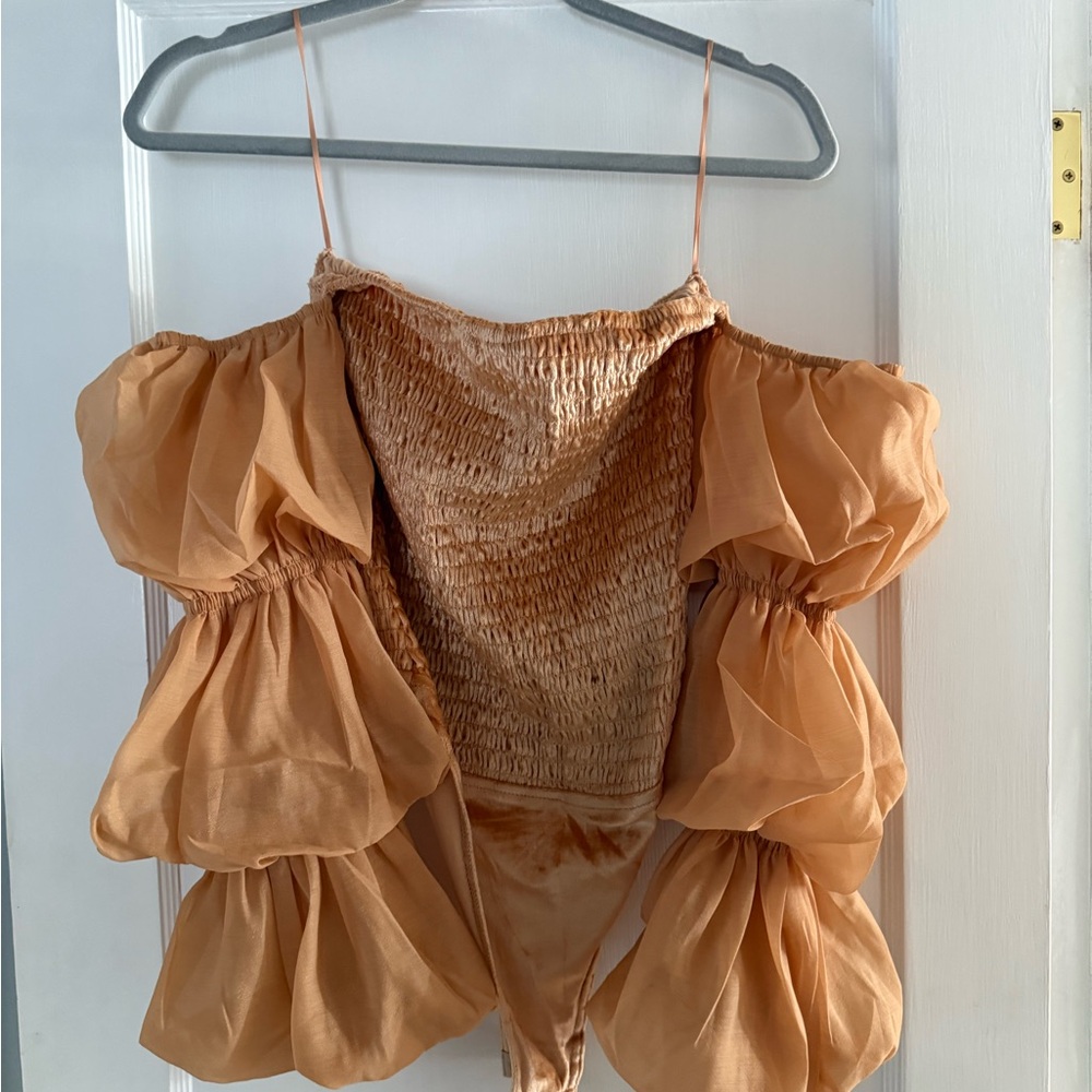 Free People Tan Off-Shoulder Bodysuit